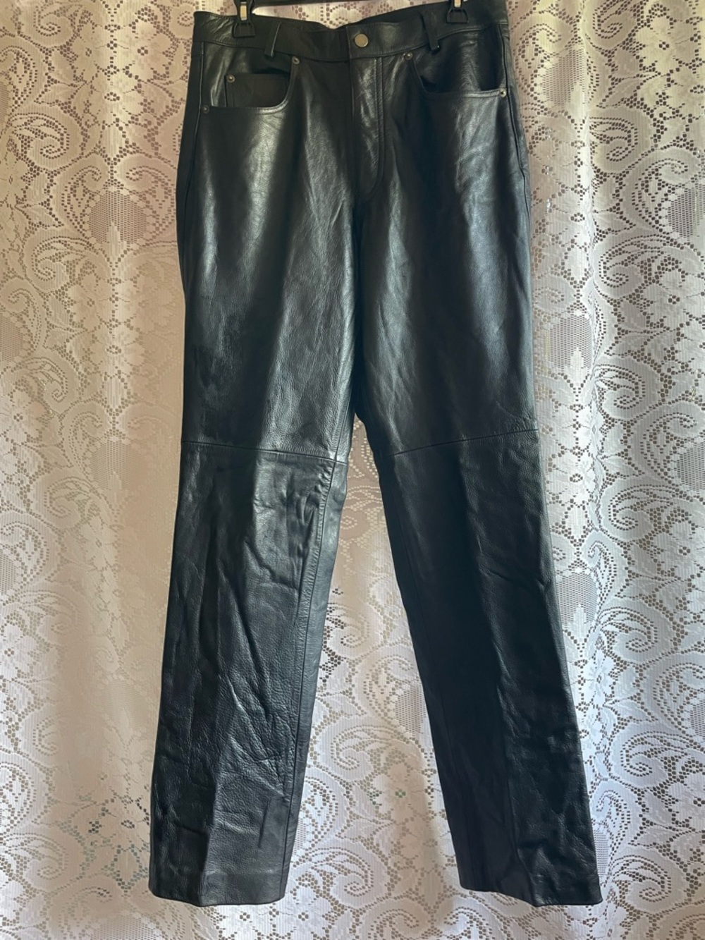 WILSONS Black Pebble-Grain Authentic All Leather Straight-Leg Men’s 34 Pants